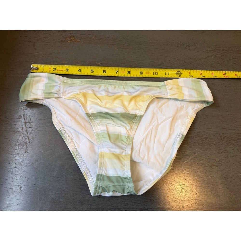 Title Nine Carve Designs Bikini Bottoms Green Yellow Striped Ruched Swim Size S